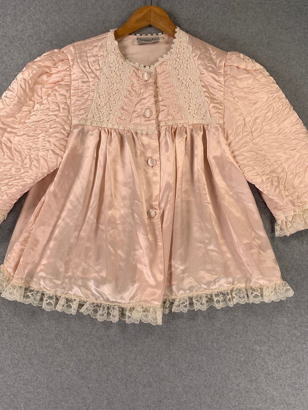 Vintage Christian Dior Lingerie Bed Jacket Satin Lace Blush Pink Size Medium